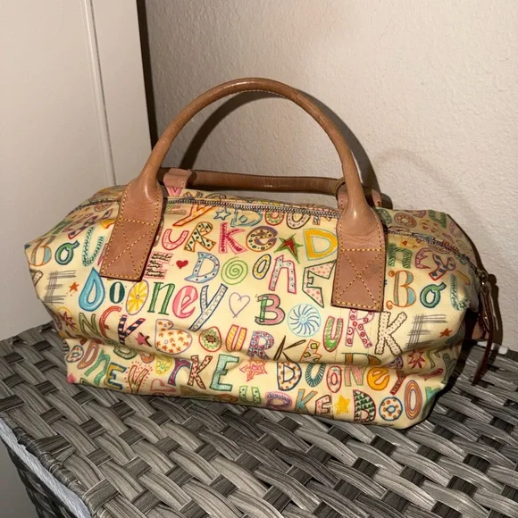 Dooney & Bourke Alphabet Print Satchel Cream Multicolor Leather Trim - Picture 6 of 16